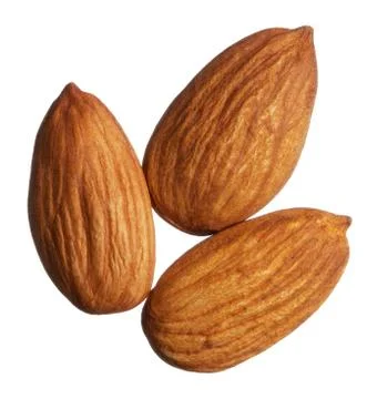 Three almonds isolated on white background Stock Photos