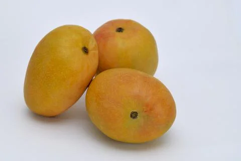 Three Alphonso mangoes on white Foto stock