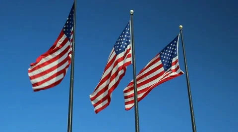 Three American flags short in slow motion Video stock 18180968