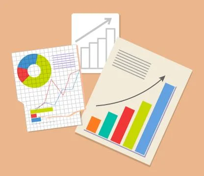 Three Analytics Documents, Colorful Illustration Stock Illustration