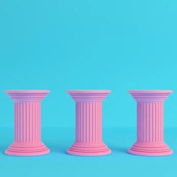 Three ancient pillars on bright blue background in pastel colors Stock Illustration