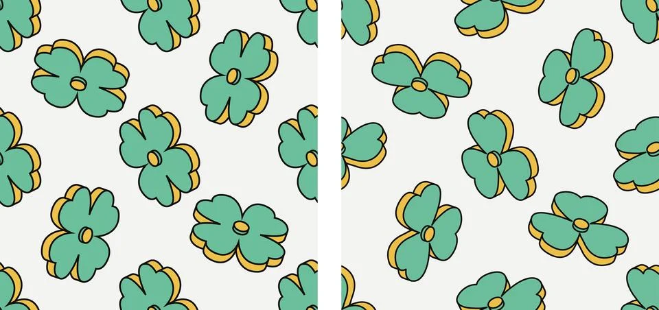 Three and four leaf clover seamless pattern. Isometric icon. Symbol of Sain.. 库存插图