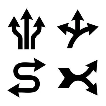 Three and two way arrow icon vector illustration silhouette set Stock Illustration