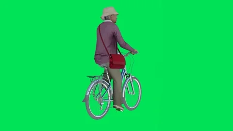 Three-angle view of an energetic elderly woman riding a bicycle 스톡 동영상 246730470