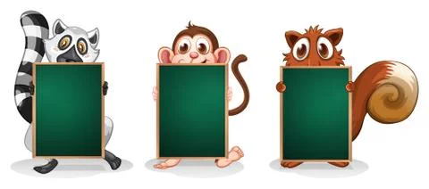 Three animals with empty boards Stock Illustration