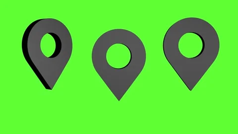 Three animated black geolocation icons on a green screen. Stock Footage 282526657