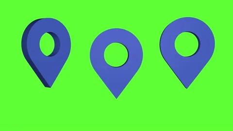 Three animated geolocation icons on a green screen. 3D animation. Stock Footage 202308720