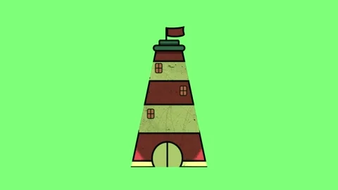 Three animated striped conical towers standing uniformly against a solid bright 스톡 동영상 346122141
