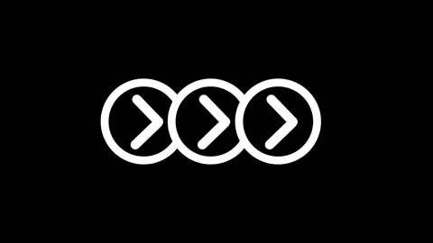 Three animation White Right Arrow Icons Inside Circles on a Black Backgroun.. Stock Footage 321854569