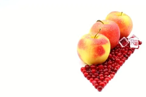 Three apples with ice cubes 스톡 사진