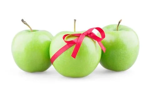 Three apples with ribbon Stock Photos