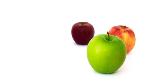 .Three Apples Varieties Isolate on White Background Stock Photos