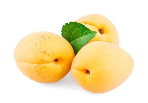 Three apricots with leaf Stock Photos