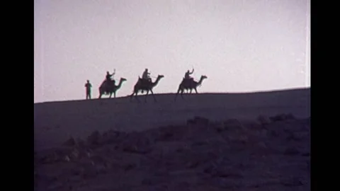 Three Arabs riding camels Stock Footage 223334521