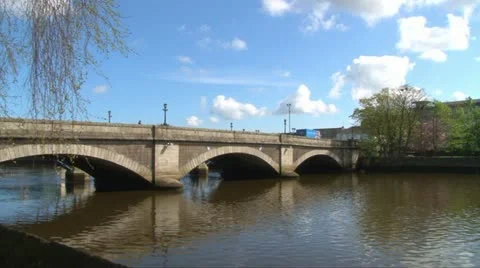 Three Arched Bridge over River. Stock Footage 11517538