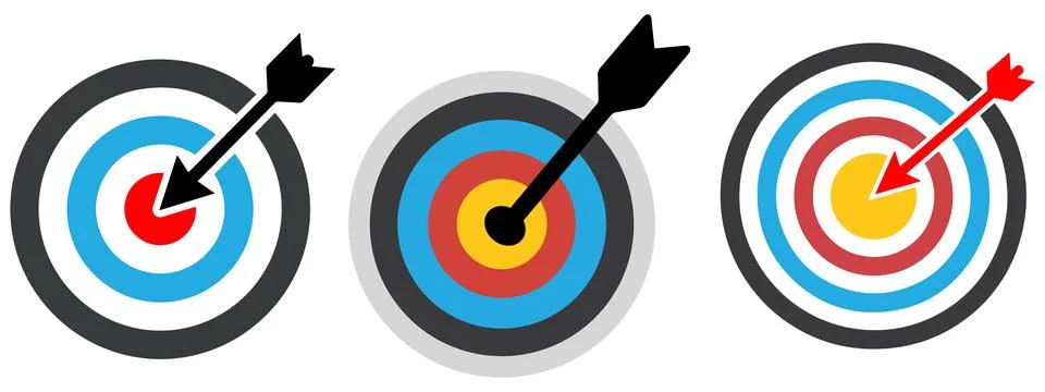 Three Archery Targets with Arrows Hitting the Bullseye 库存插图