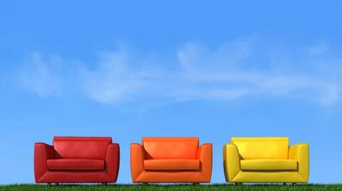 Three armchair on grass Stock Illustration