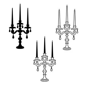 Three armed candelabrum or candle holder. Vector Silhouette of antique Illustrazione stock