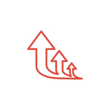 Three Arrow Sign Direction One way. Flat Line Road Direction Red Vector Stock Illustration