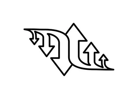 Three Arrow Sign Direction Two way. Flat Line Road Direction Black Vector Illustrazione stock