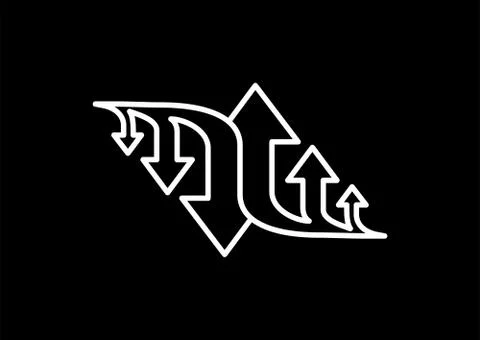 Three Arrow Sign Direction Two way. Flat Line Road Direction Black Background Stock Illustration