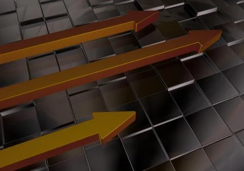 Three arrows on abstract cubes background - 3d illustration Stock Illustration