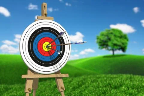 Three arrows on an archery target Stock Illustration