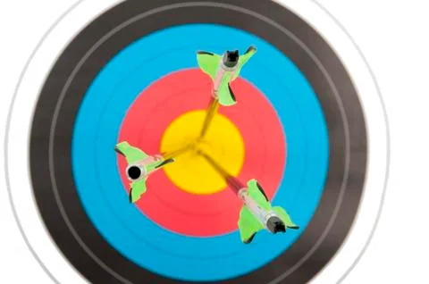 Three arrows in archery target Stock Photos
