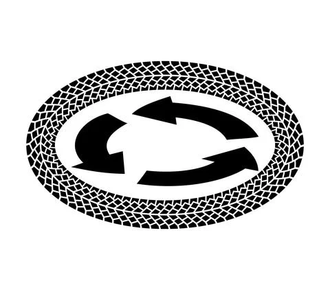 Three arrows in a circle formed from the tire print. Road junction, traffic Stock Illustration