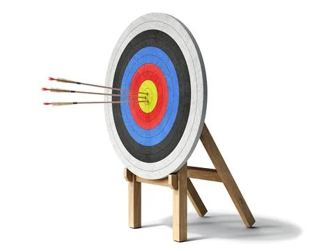 Three arrows hit right the target, archery cncept, 3d illustration Stock Illustration