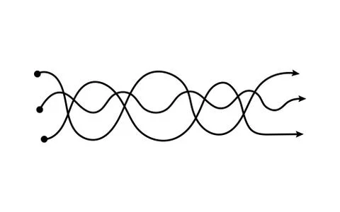 Three arrows intertwined in wavy lines, curvy neat wave tangle showing different Stock Illustration