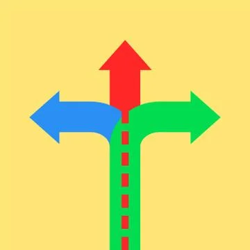 Three arrows pointing in different directions. Choose the way concept. Vector Stock Illustration