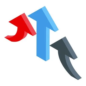Three arrows pointing in different directions representing market volatility Stock Illustration