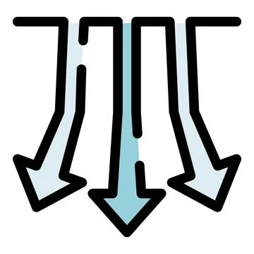 Three arrows pointing down representing convergence or combining data streams Illustrazione stock