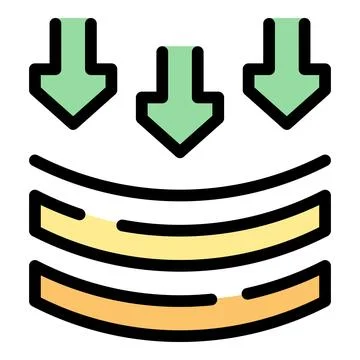 Three arrows pointing down to three horizontal lines showing compressing co.. Stock Illustration