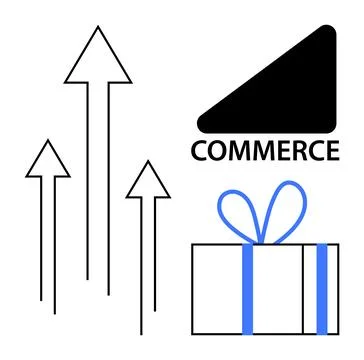 Three arrows pointing upwards suggest growth and progress. Commerce symbol an Illustrazione stock