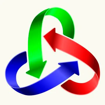 Three arrows as recycle symbol in bright colors. Stock Illustration