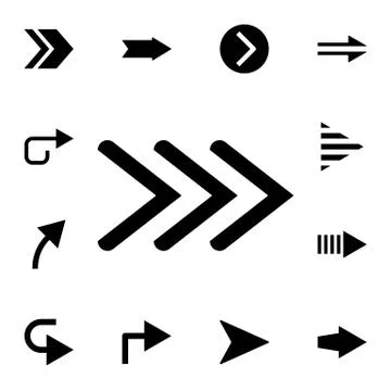 Three arrows to the right flat vector icon in arrows pack Stock Illustration