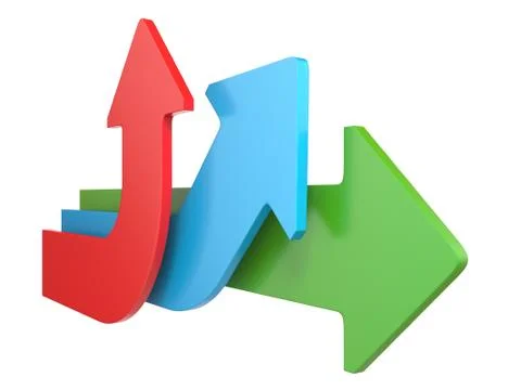 Three arrows showing three different directions 3D Stock Illustration