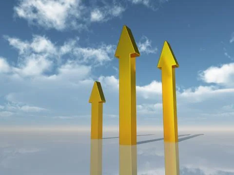 Three arrows under cloudy blue sky - 3d illustration Stock-Illustration