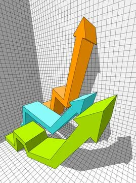 Three ascending or rising arrows  in business diagram Stock Illustration