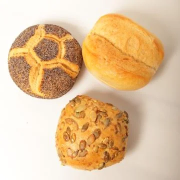 Three assorted rolls overhead view Foto stock