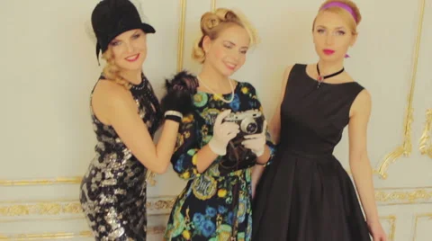 Three attractive models posing Stock Footage 62766197