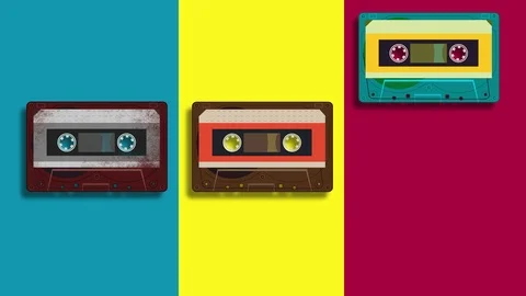 Three audio cassette tape playing animation Stock Footage 88982199
