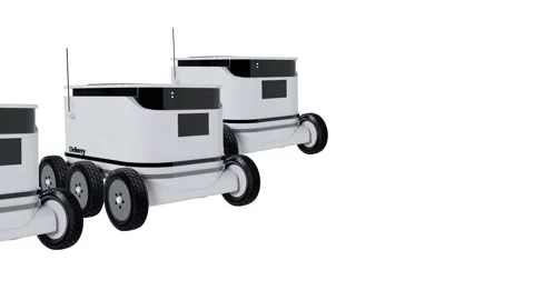 Three Autonomous Delivery Robots 3D animation isolated on a white background. Stock Footage 171515715