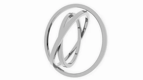 Three-axis gimbal made of silver rings. Balance, mechanical precision or 3D Stock Footage 87046023