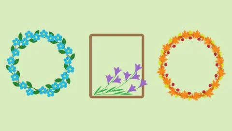 Three background frames: rectangular, oval, and circular, with seasonal dec.. Illustrazione stock
