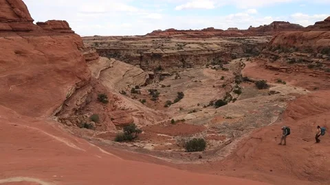 Three Backpackers Descend Into Canyon Stock Video Pond5