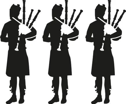 Three Bagpipe player silhouettes Stock Illustration