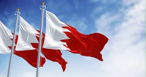 Three Bahrain flags waving on a clear day Three Bahrain flags waving on a ... Stock Photos